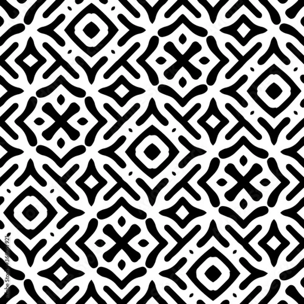 Fototapeta Intricate geometric pattern in classic black and white seamless pattern vector background.