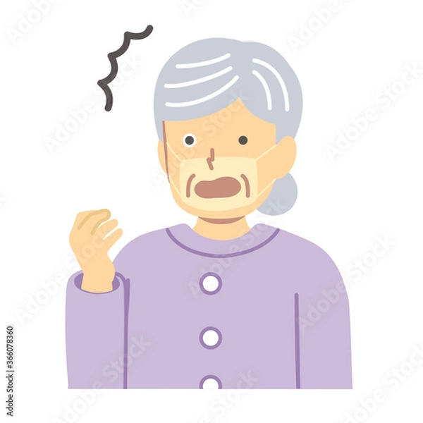 Fototapeta Illustration of a senior woman burning a mask