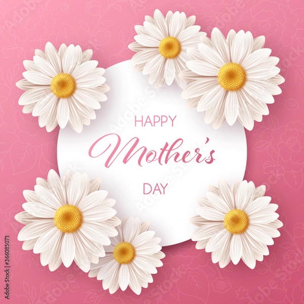 Fototapeta Happy Mothers day background with daisy flowers. Greeting card, invitation or sale banner template