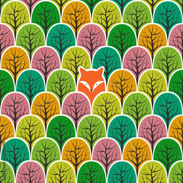 Obraz Fox in a forest seamless pattern. Vector design background.