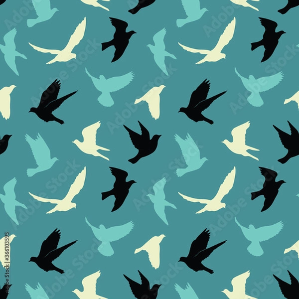 Fototapeta Birds silhouettes - flying seamless pattern