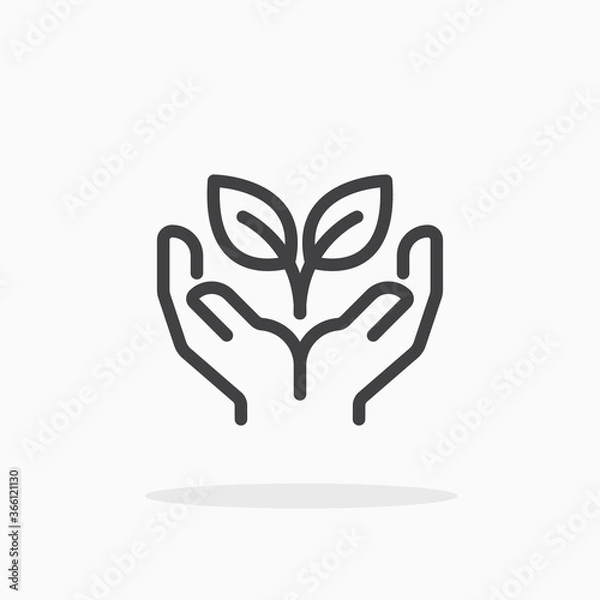 Obraz Hands holding plant icon in line style. Editable stroke.