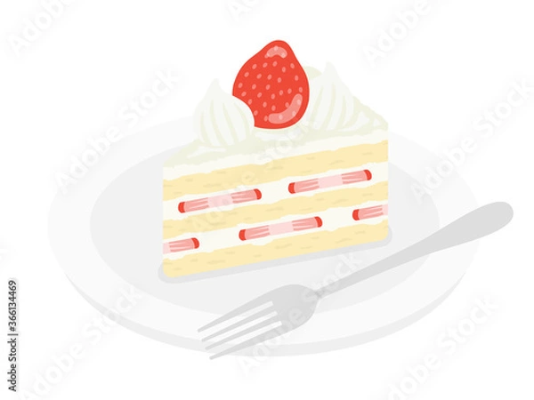 Fototapeta 皿にのせたイチゴのショートケーキのイラスト