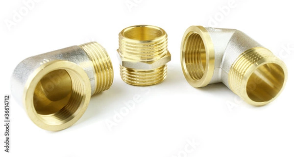 Obraz Three brass fitting on a white background