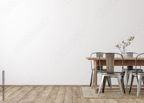 Fototapeta Dom wiejski jadalnia wnętrze, makieta ściany, renderowanie 3d