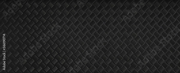 Fototapeta Panorama Czarny ciemnoszary Checker Plate abstrakcyjna podłoga metalowa powierzchnia ze stali nierdzewnej. dziki obraz.