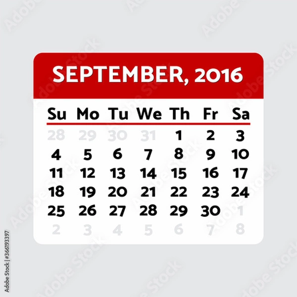 Obraz Calendar september 2016 printable. Generic design template layout.