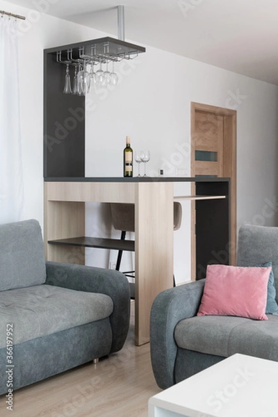 Fototapeta Living room with bar stool in modern house