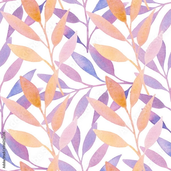 Obraz Green floral pattern on white background. Watercolor print. Seamless texture. Elegant template for fashion prints. Hand-drawn illustration