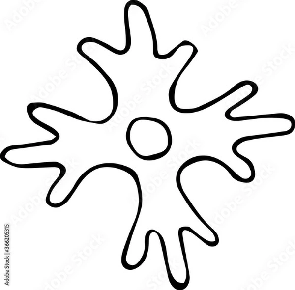 Fototapeta Vector illustration of a snowflake in the Doodle style. Black outline on an isolated white background. The concept of winter, seasonality, new year holidays, happy new year, merry Christmas. Can be