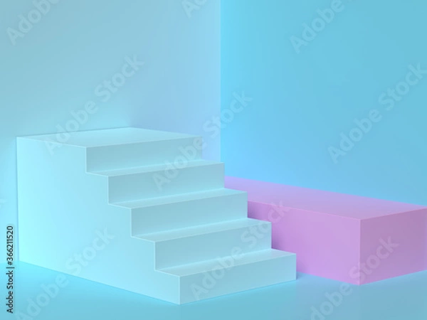 Fototapeta pink blue scene 3d rendering staircase stage 