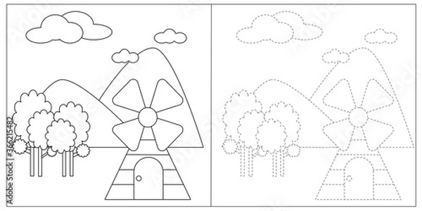Fototapeta Illustrator vector of coloring book and trace practice for kids