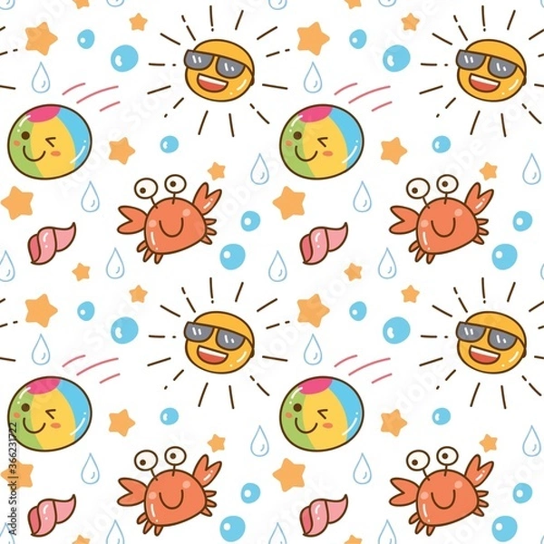 Fototapeta Summer themed kawaii seamless pattern, can be use for fabric printing, background etc