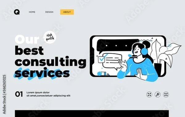 Fototapeta Presentation slide template or landing page website design. Business concept illustrations. Modern flat outline style. Support service