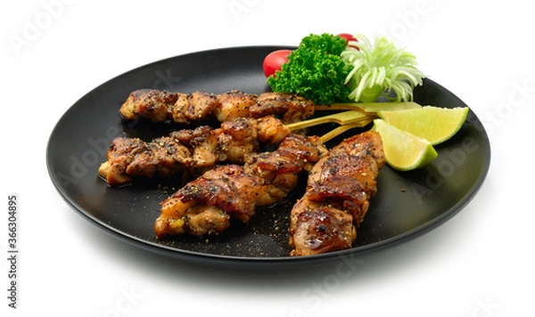 Fototapeta Yakitori Grilled Chicken with Black Peppers Skewers Japanese Food fusion style