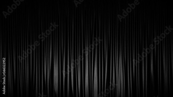 Fototapeta Black curtain or drapes with light spot abstract background. Luxury wavy black silk. Curtain decoration design. 3d rendering.