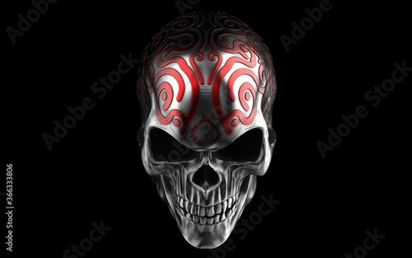 Obraz Dark metal skull with intricate red details on top of it