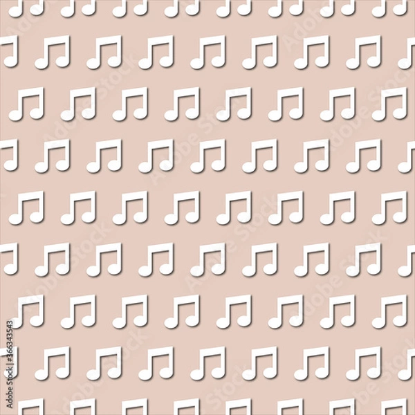 Fototapeta White musical note on pale beige, coffee color background, Paper cut style with drop shadows and highligts.
