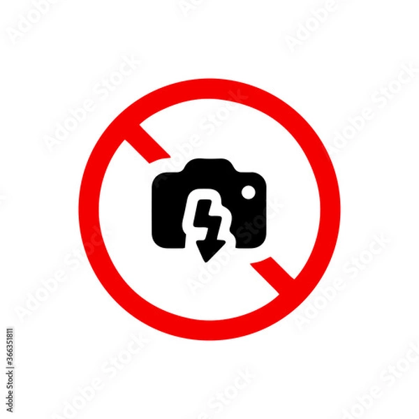 Obraz vector illusion icon of prohibited Camera flash with red circle and glyph icon
