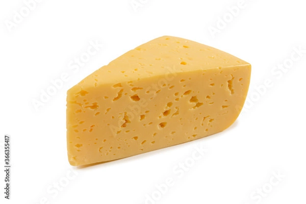 Fototapeta Triangular piece of cheese isolated on white background