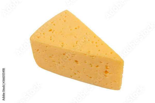 Fototapeta Triangular piece of cheese isolated on white background