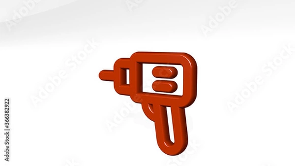 Fototapeta power tools drill made by 3D illustration of a shiny metallic sculpture with the shadow on light background. energy and concept