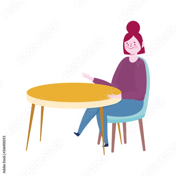 Fototapeta woman sitting on the table alone cartoon isolated icon