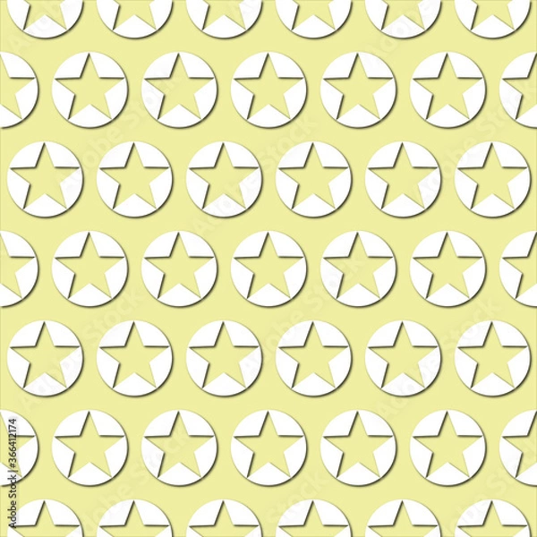Fototapeta White stars icon on pale green background, seamless pattern. Paper cut style with drop shadows