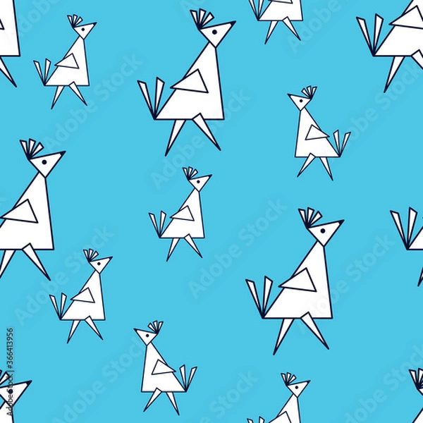 Fototapeta Children's seamless pattern with white bird. Fun geometric animals background