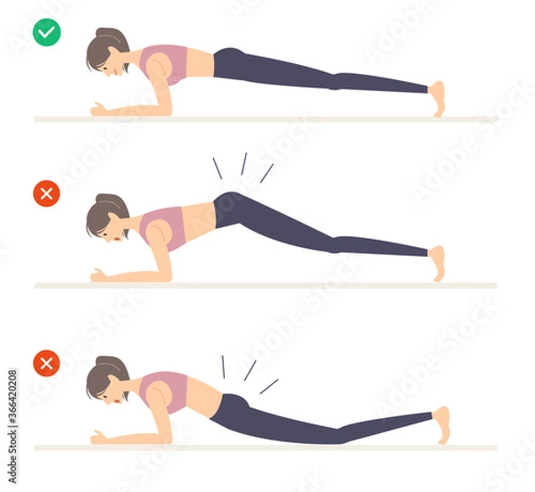 Obraz プランクをする女性のイラスト　プランクの正しいやり方　プランクの正しい姿勢