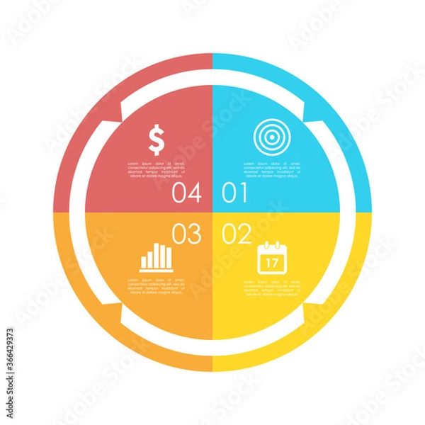 Obraz Vector circle chart infographic template with arrow for cycle diagram, graph, web design. Business concept with 4 steps or options. Abstract background.