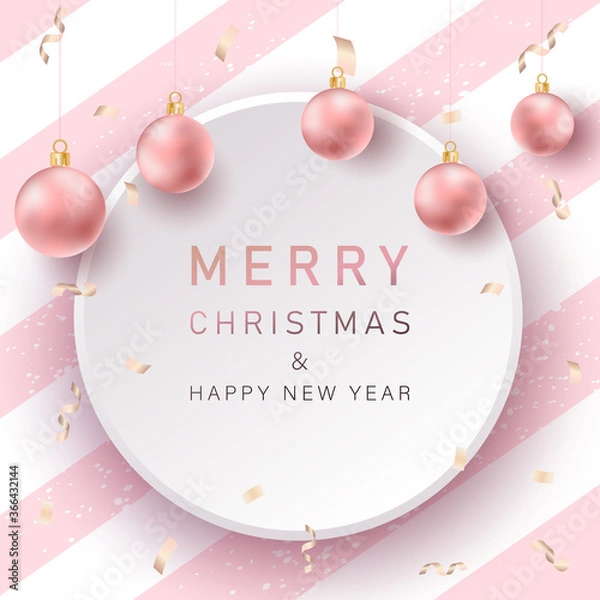 Obraz Merry christmas background with pink realistic balls