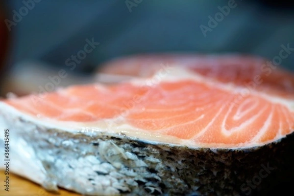 Obraz fresh salmon steak macro