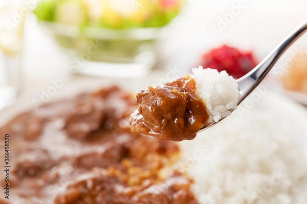 Obraz 長時間煮込んだビーフカレーをスプーンですくうシーン