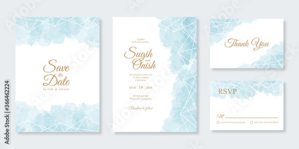 Fototapeta Geometric watercolor splash for wedding card invitation set template