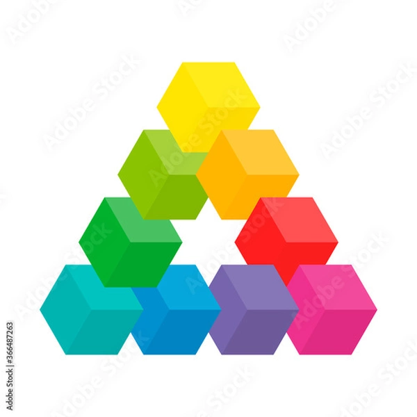 Fototapeta Impossible figure, optical illusion with color cubes. Reutersvaerd figure. Isolated vector on white background.
