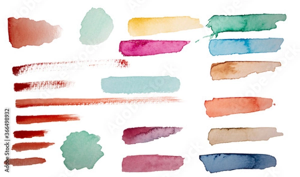 Fototapeta Set of watercolor paint brush strokes