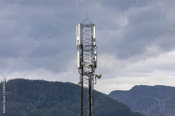 Obraz Telecom Mast with Hills in the Background