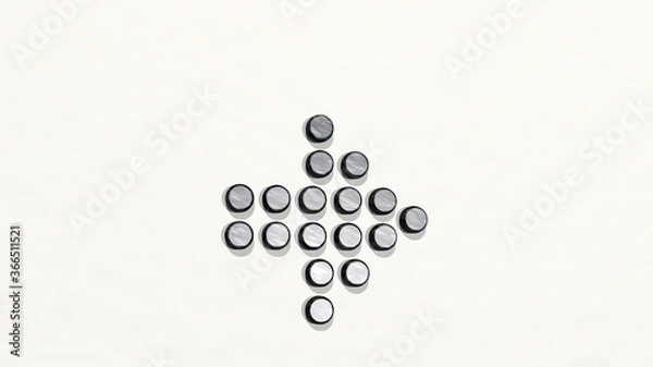 Fototapeta arrow dot right made by 3D illustration of a shiny metallic sculpture on a wall with light background. icon and design