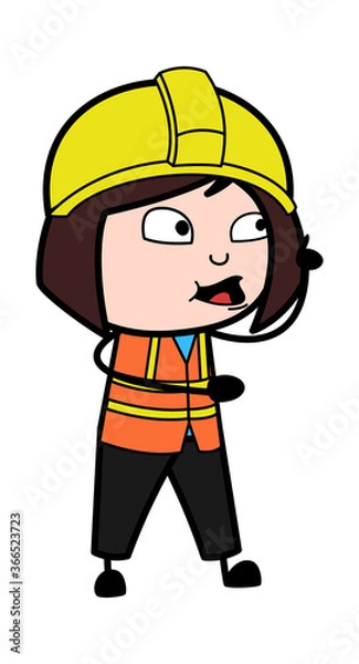 Obraz Cartoon Lady Engineer Communicating