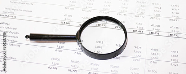 Fototapeta financial reports, analysis and accounting, set of documents, tables and graphs, various items for bookkeeping