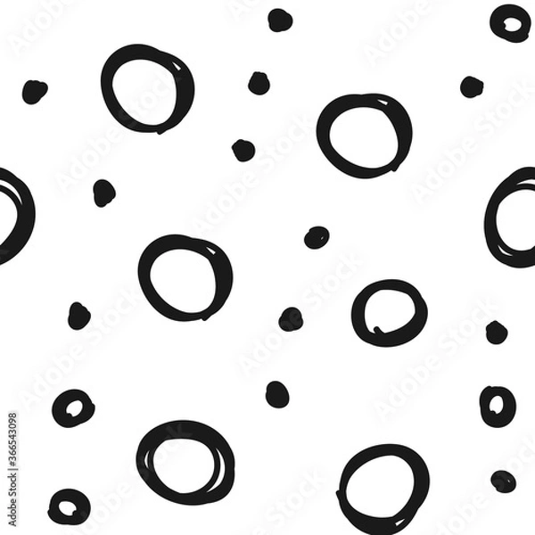 Obraz Doodle circles seamless pattern. Black dots texture background.