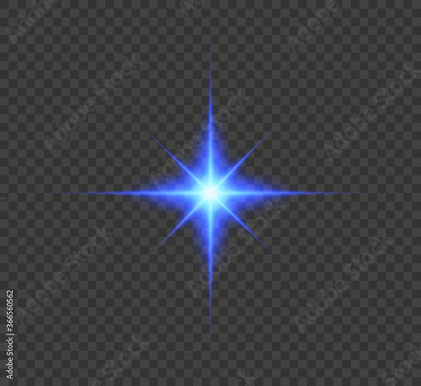 Fototapeta Blue glowing light explodes on a transparent background. Bright Star. Transparent shining sun, bright flash. Vector graphics.