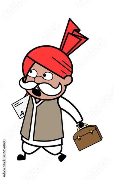 Obraz Cartoon Haryanvi Old Man Going to Office