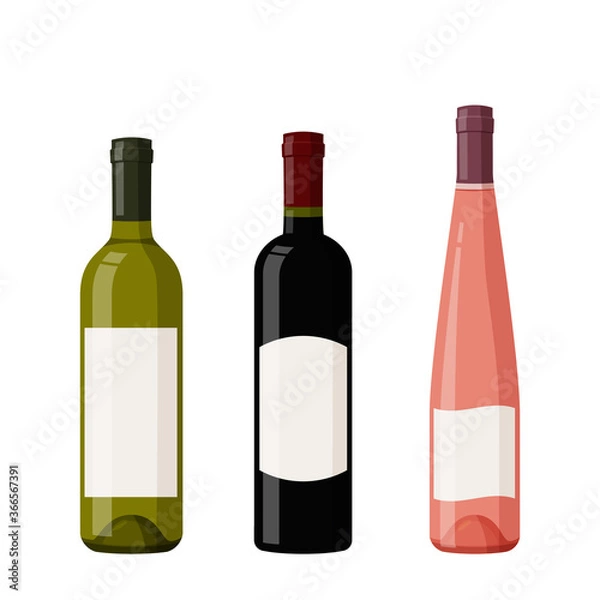 Obraz Colorful glass wine bottles with blank labels. Realistic vector illustration.