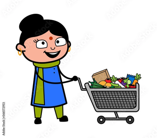 Obraz Cartoon Indian Lady with shopping cart