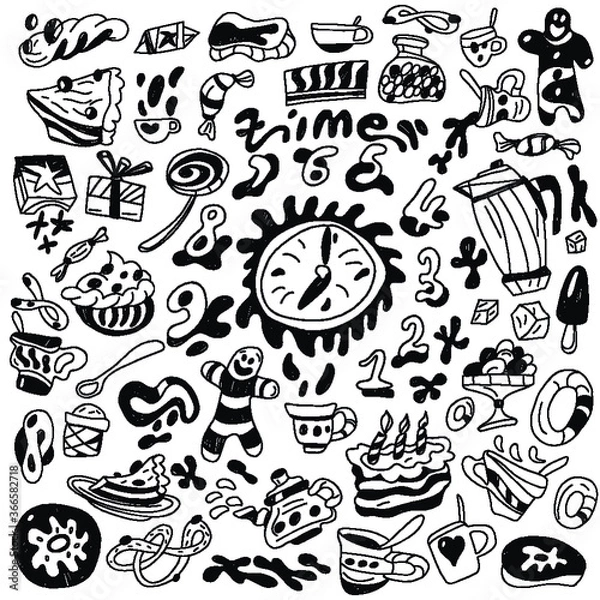 Obraz coffee and sweets - doodles collection