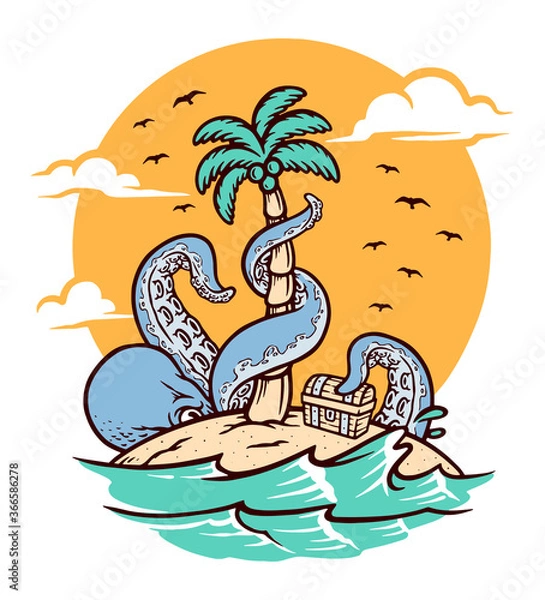 Fototapeta octopus on the island vector illustration