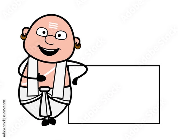 Obraz Cartoon South Indian Pandit with Empty Banner