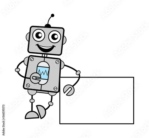 Obraz Cartoon Robot with Empty Banner